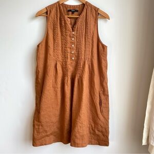 Quince 100% European Linen Pleated Front Button Sleeveless Dress With Pockets L